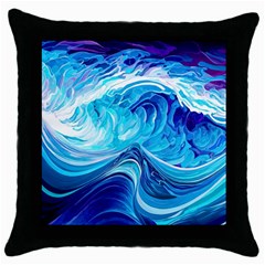 Tsunami Waves Ocean Sea Nautical Nature Water Throw Pillow Case (black) by uniart180623