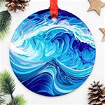 Tsunami Waves Ocean Sea Nautical Nature Water Round Ornament (Two Sides) Front