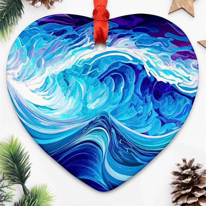 Tsunami Waves Ocean Sea Nautical Nature Water Heart Ornament (Two Sides)