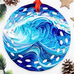 Tsunami Waves Ocean Sea Nautical Nature Water Round Filigree Ornament (two Sides)