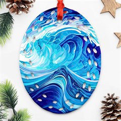 Tsunami Waves Ocean Sea Nautical Nature Water Oval Filigree Ornament (two Sides)