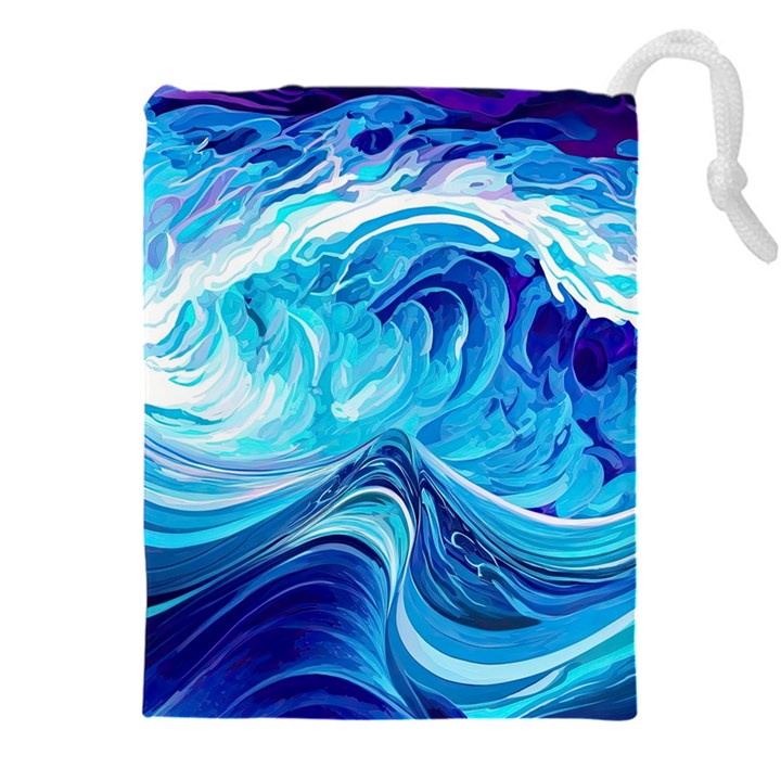 Tsunami Waves Ocean Sea Nautical Nature Water Drawstring Pouch (5XL)