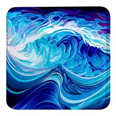 Tsunami Waves Ocean Sea Nautical Nature Water Square Glass Fridge Magnet (4 Pack) by uniart180623