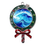 Tsunami Waves Ocean Sea Nautical Nature Water Metal X Mas Lollipop with Crystal Ornament Front