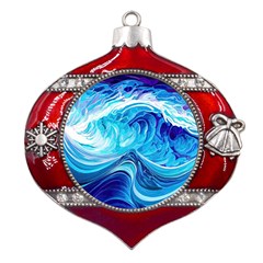 Tsunami Waves Ocean Sea Nautical Nature Water Metal Snowflake And Bell Red Ornament by uniart180623