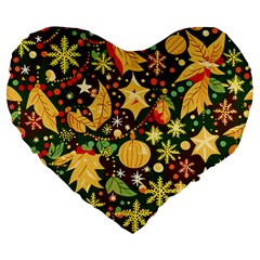 Christmas Pattern Large 19  Premium Flano Heart Shape Cushions by Valentinaart