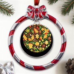 Christmas Pattern Metal Red Ribbon Round Ornament