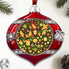 Christmas Pattern Metal Snowflake And Bell Red Ornament