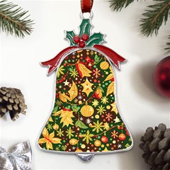 Christmas Pattern Metal Holly Leaf Bell Ornament