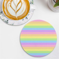 Cute Pastel Rainbow Stripes Uv Print Round Tile Coaster by Ket1n9