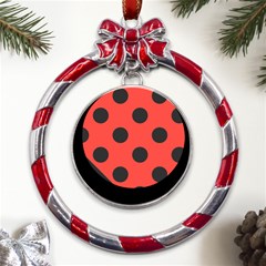 Abstract-bug-cubism-flat-insect Metal Red Ribbon Round Ornament by Ket1n9