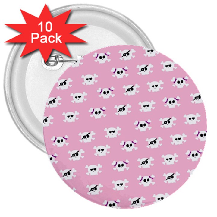 Girly Girlie Punk Skull 3  Buttons (10 pack) 