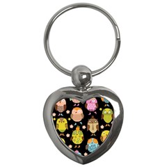 Cute Owls Pattern Key Chain (heart) by Ket1n9