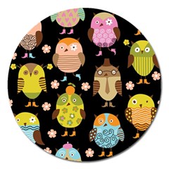 Cute Owls Pattern Magnet 5  (round) by Ket1n9