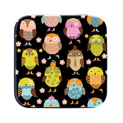 Cute Owls Pattern Square Metal Box (black) by Ket1n9