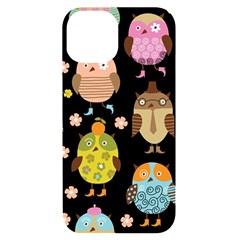 Cute Owls Pattern Iphone 14 Black Uv Print Case by Ket1n9