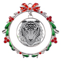 Tiger Head Metal X mas Wreath Ribbon Ornament by Ket1n9