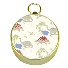 Dinosaur Art Pattern Gold Compasses by Ket1n9