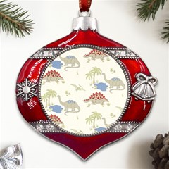 Dinosaur Art Pattern Metal Snowflake And Bell Red Ornament by Ket1n9