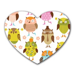 Cute Owls Pattern Heart Mousepad by Ket1n9