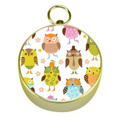 Cute Owls Pattern Gold Compasses by Ket1n9