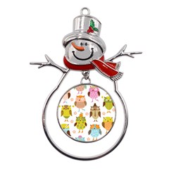 Cute Owls Pattern Metal Snowman Ornament by Ket1n9