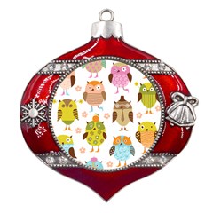 Cute Owls Pattern Metal Snowflake And Bell Red Ornament by Ket1n9