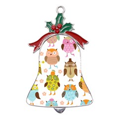 Cute Owls Pattern Metal Holly Leaf Bell Ornament by Ket1n9