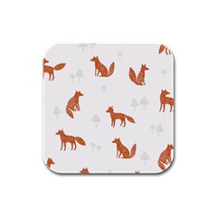 Fox Animal Wild Pattern Rubber Square Coaster (4 Pack) by Ket1n9