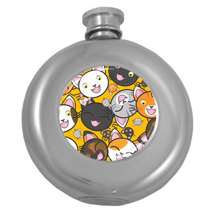 Cats-cute-kitty-kitties-kitten Round Hip Flask (5 oz)