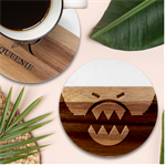 Funny Angry Marble Wood Coaster (Round) Front