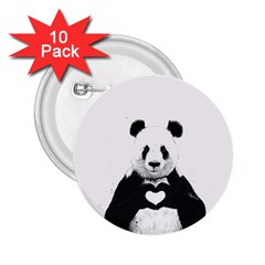 Panda Love Heart 2 25  Buttons (10 Pack)  by Ket1n9