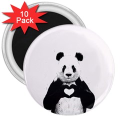 Panda Love Heart 3  Magnets (10 Pack)  by Ket1n9