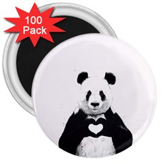 Panda Love Heart 3  Magnets (100 Pack) by Ket1n9