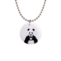 Panda Love Heart 1  Button Necklace by Ket1n9