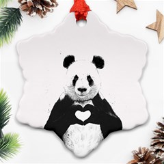 Panda Love Heart Snowflake Ornament (two Sides) by Ket1n9