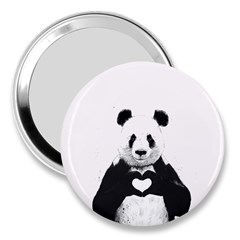 Panda Love Heart 3  Handbag Mirrors by Ket1n9