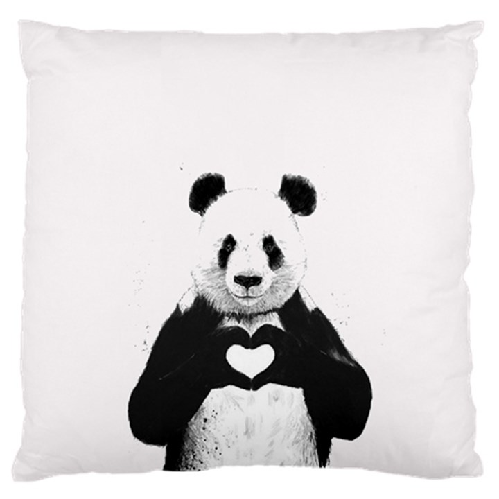 Panda Love Heart Large Premium Plush Fleece Cushion Case (Two Sides)