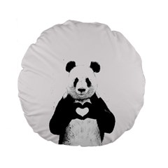 Panda Love Heart Standard 15  Premium Flano Round Cushions by Ket1n9