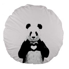 Panda Love Heart Large 18  Premium Flano Round Cushions by Ket1n9