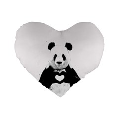 Panda Love Heart Standard 16  Premium Flano Heart Shape Cushions by Ket1n9