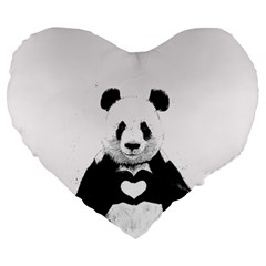 Panda Love Heart Large 19  Premium Flano Heart Shape Cushions by Ket1n9