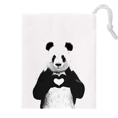 Panda Love Heart Drawstring Pouch (5xl) by Ket1n9