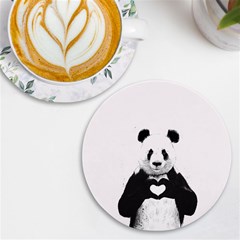 Panda Love Heart Uv Print Round Tile Coaster by Ket1n9