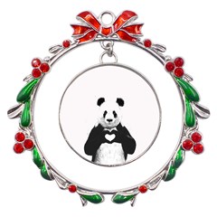 Panda Love Heart Metal X mas Wreath Ribbon Ornament by Ket1n9