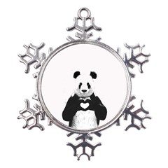 Panda Love Heart Metal Large Snowflake Ornament