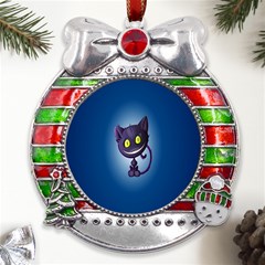 Cats Funny Metal X mas Ribbon With Red Crystal Round Ornament by Ket1n9