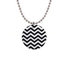 Black And White Chevron 1  Button Necklace by Ket1n9