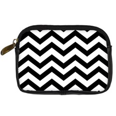 Black And White Chevron Digital Camera Leather Case by Ket1n9