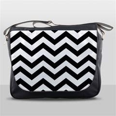 Black And White Chevron Messenger Bag by Ket1n9